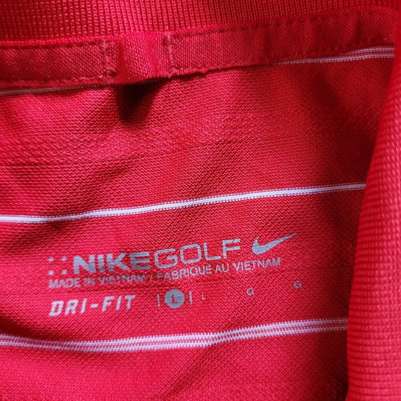 Nike Golf Dri-Fit Red Striped Short Sleeve Polo ¼ Button Shirt Size Men's Large - Picture 8 of 9